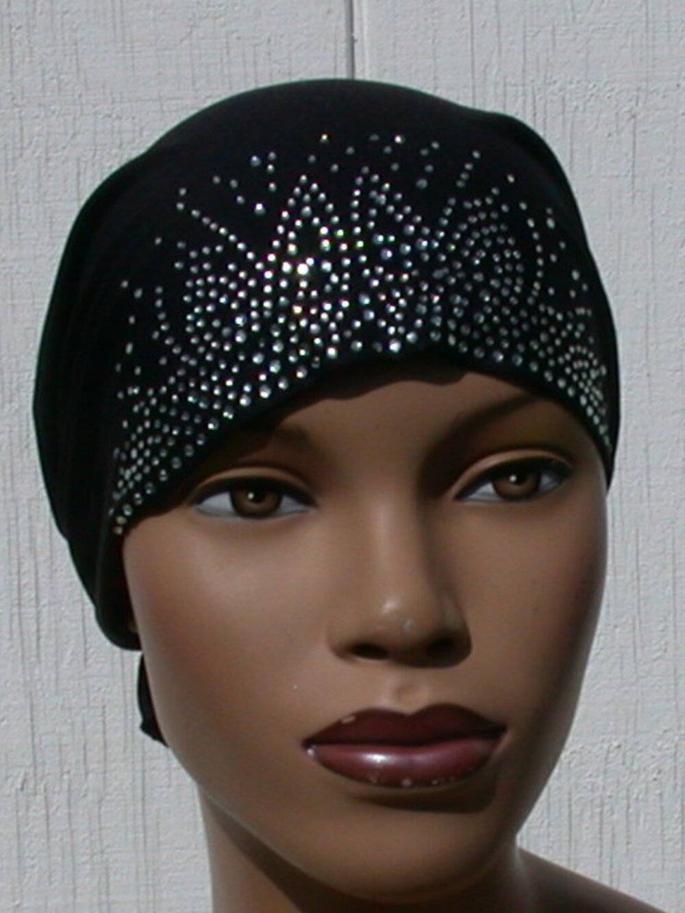 Jet Black Rhinestone Stretch Turban Slip On Sexy Chemo Cap Arab Hijab Undercap